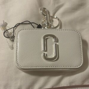 Marc Jacobs White Saffiano Leather Key Case with Silver Hardware